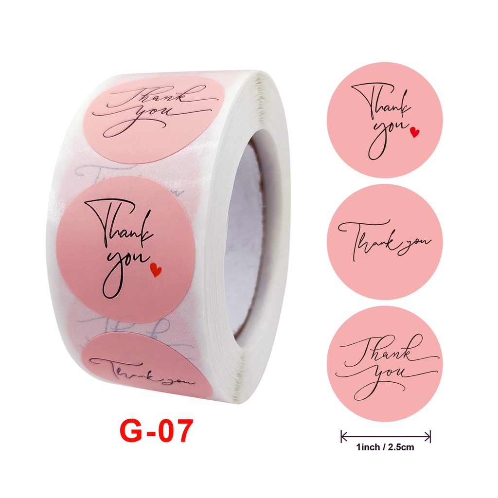 Cuộn 500 tem Sticker Thank you in màu tự dính 2.5cm - Tem cảm ơn