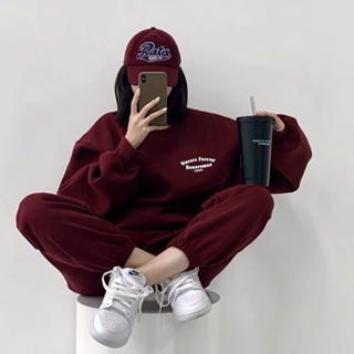 Sét bộ nỉ thụng chữ màu đỏ dáng rộng Unisex ( kèm ảnh thật )