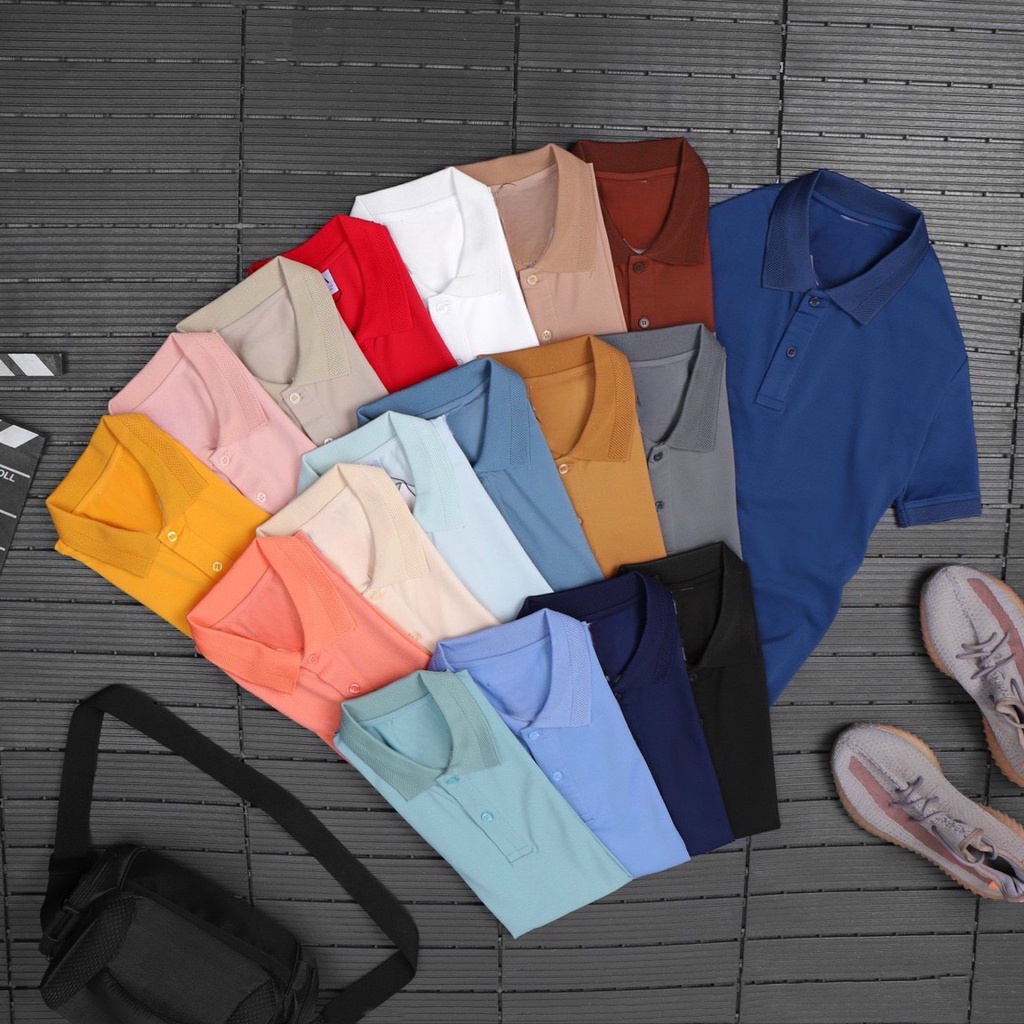 Áo thun Polo Nam cổ bẻ basic vải cá sấu cotton lạnh logo thêu cá tính cổ viền trẻ trung QAZ55