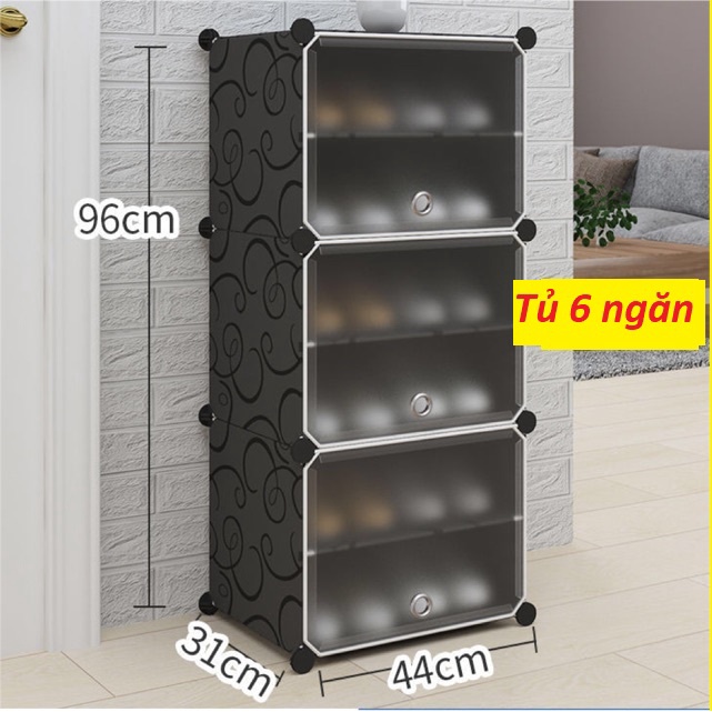 [Tủ giày 6-8 ngăn) Tủ nhựa giày dép lắp ghép đa năng màu đen cửa trong