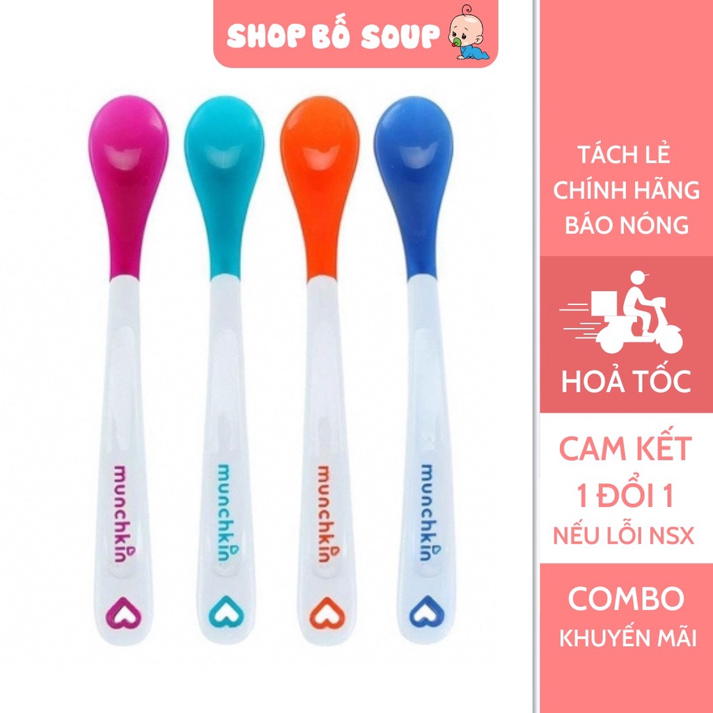 Thìa ăn dặm báo nóng Munchkin cho bé tập xúc chất liệu nhựa PP cao cấp