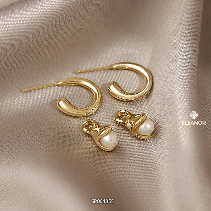 Bông tai nữ ngọc trai nhân tạo Eleanor Accessories viền chữ C phụ kiện trang sức 4855