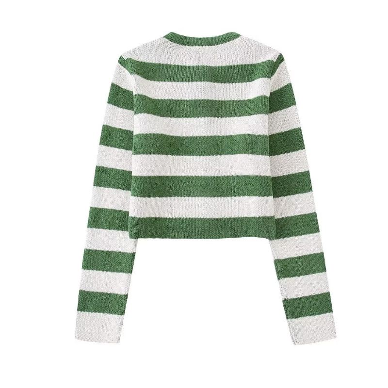 Made in Morocco - áo Zara len sọc ngang xanh rêu nút vàng đồng YO55