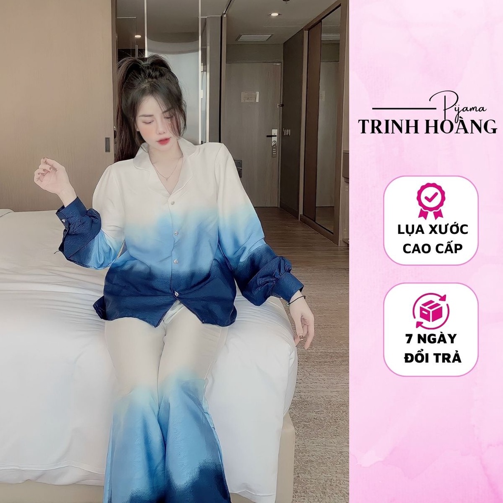 Bộ Đồ Ngủ Nữ Pijama Dài Tay, Đồ Mặc Nhà Dài Tay Lụa Xước Cao Cấp Mặc Bốn Mùa Cho Nữ Freesize Từ 40 - 55 kg