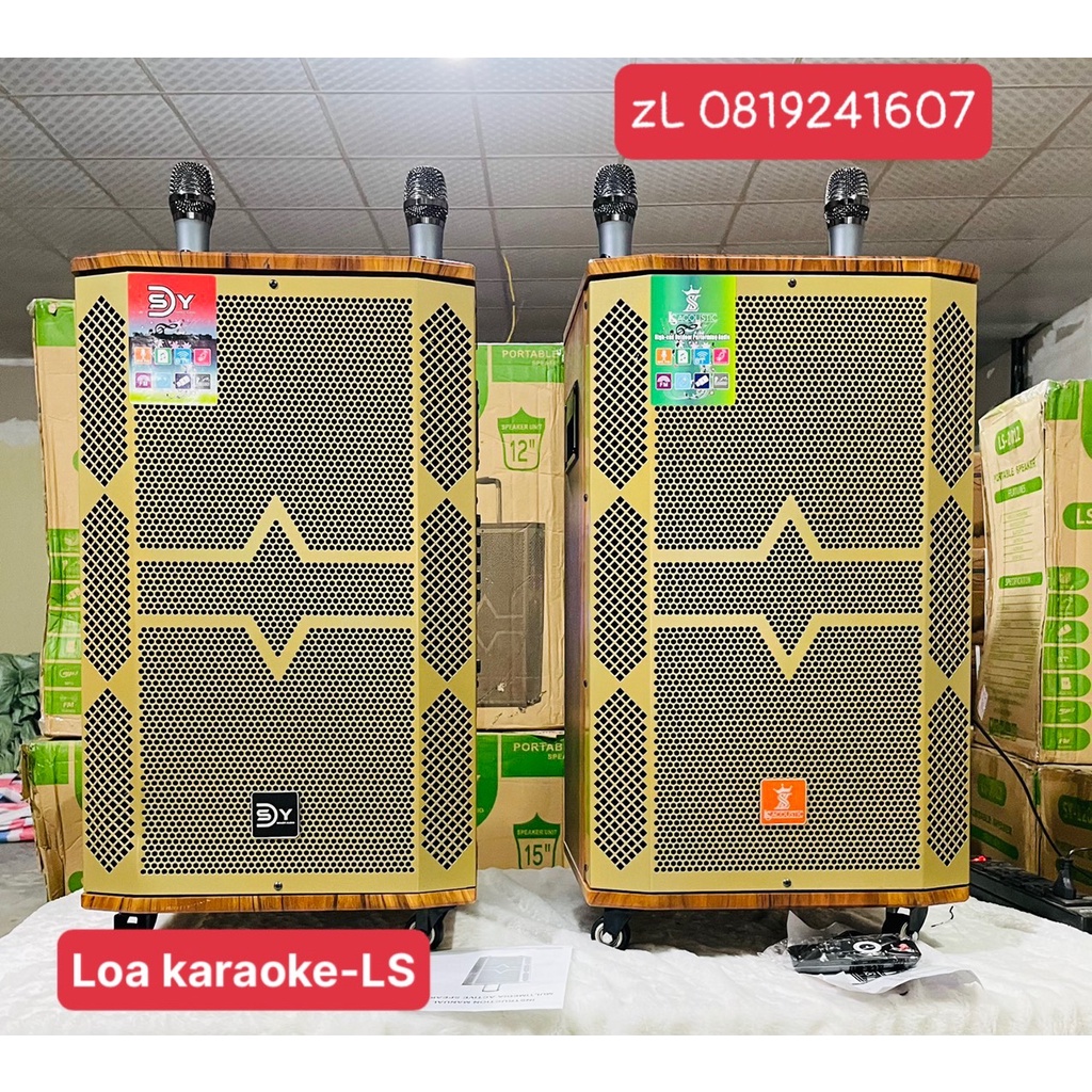 loa kéo karaoke Bluetooth thùng gỗ công suất lớn tặng 2 mich