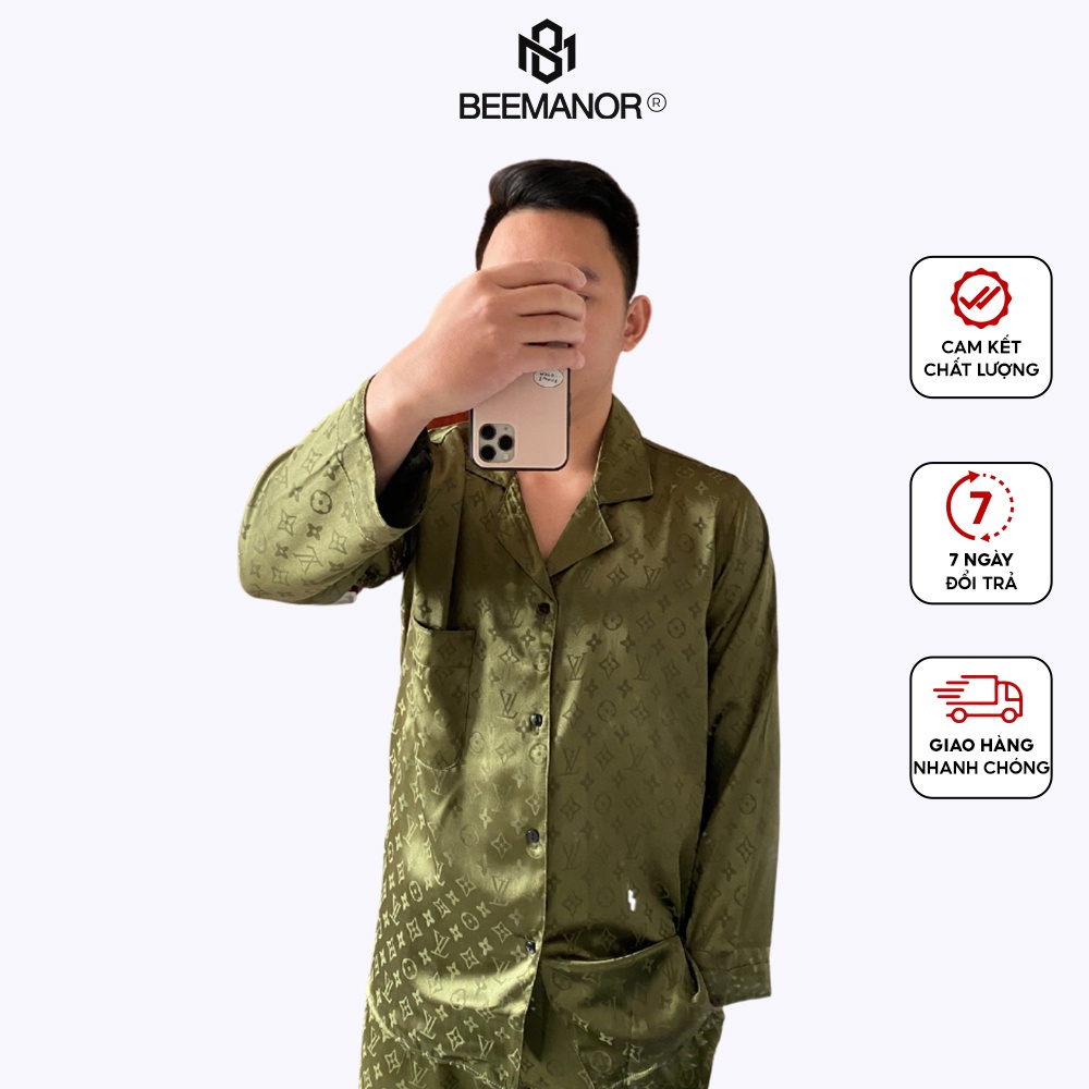 Bộ đồ ngủ nam Pijama lụa cao cấp mềm mịn,thoáng mát với thiết kế tinh tế, đường may tỉ mỉ LV17 - Beemanor