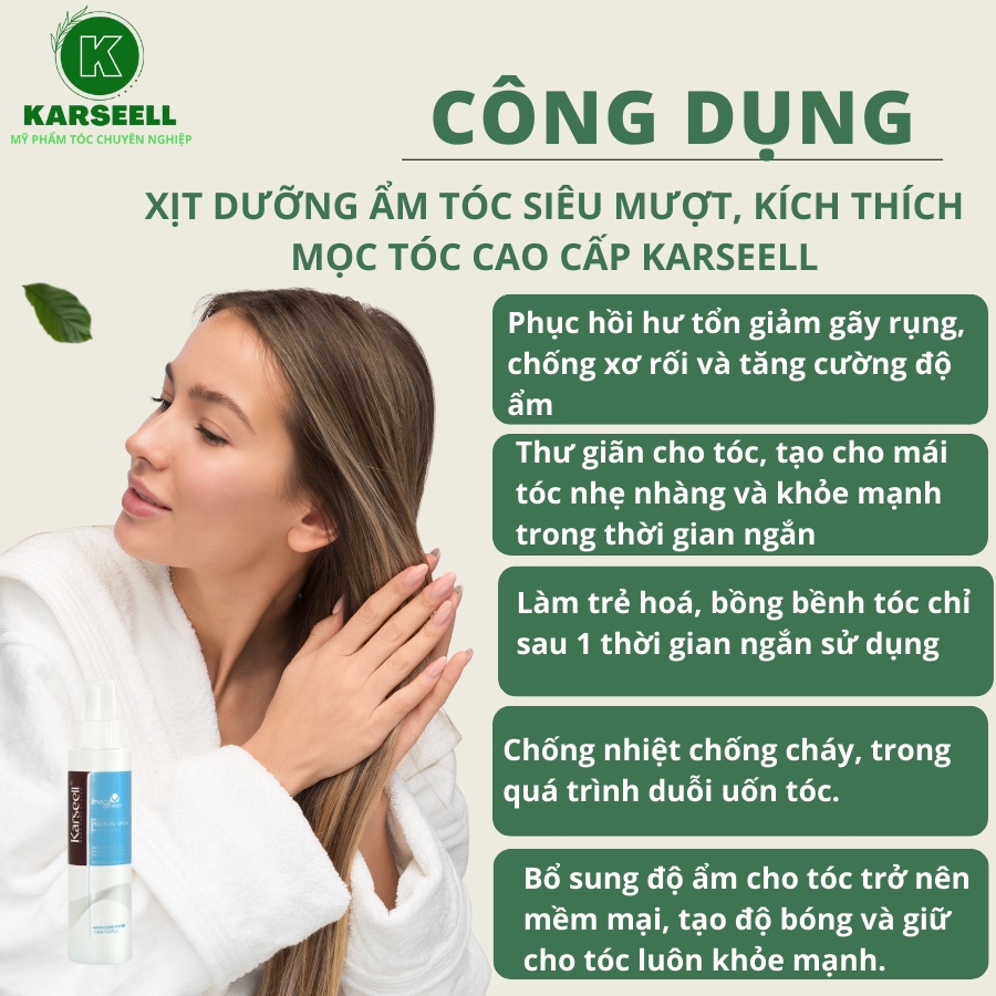 Xịt dưỡng tóc chống cháy gỡ rối tóc Karseell 150ml phục hồi bảo vệ tóc khỏi nhiệt độ và tia uv CHÍNH HÃNG