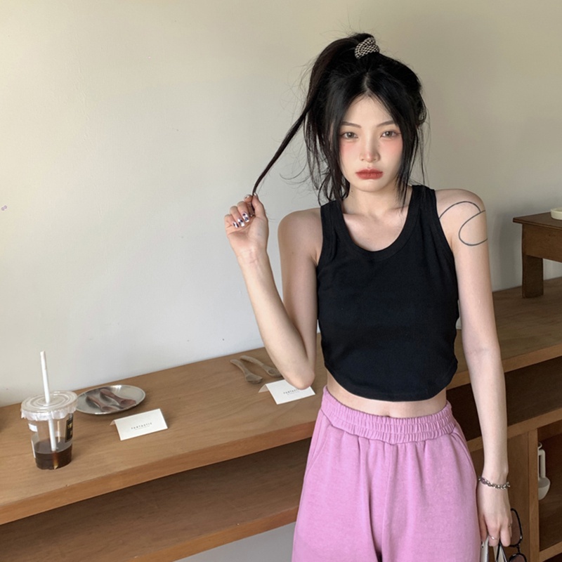 IELGY  Áo Không Tay Dáng Ngắn Phong Cách Thời Trang Mỹ Dành Cho Nữ