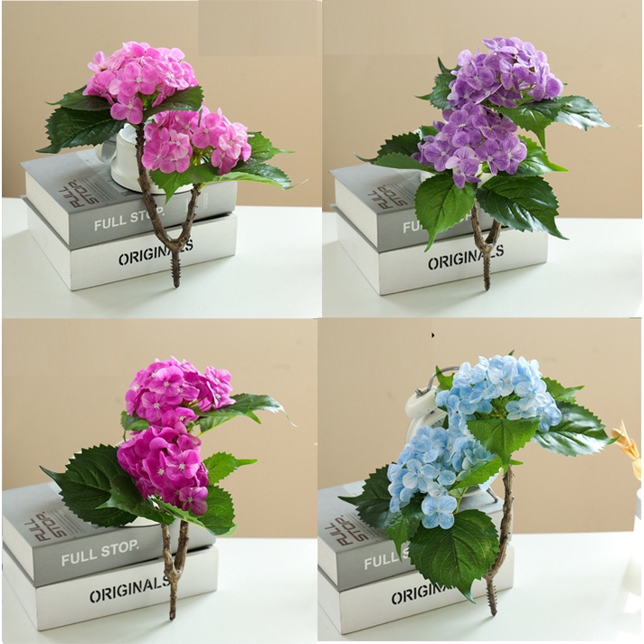 Hoa giả- hoa cẩm tú cầu bằng lụa cao cấp cao 27 cm- 1 nhánh có 2 bó hoa giống thật phù hợp decor nhiều không gian
