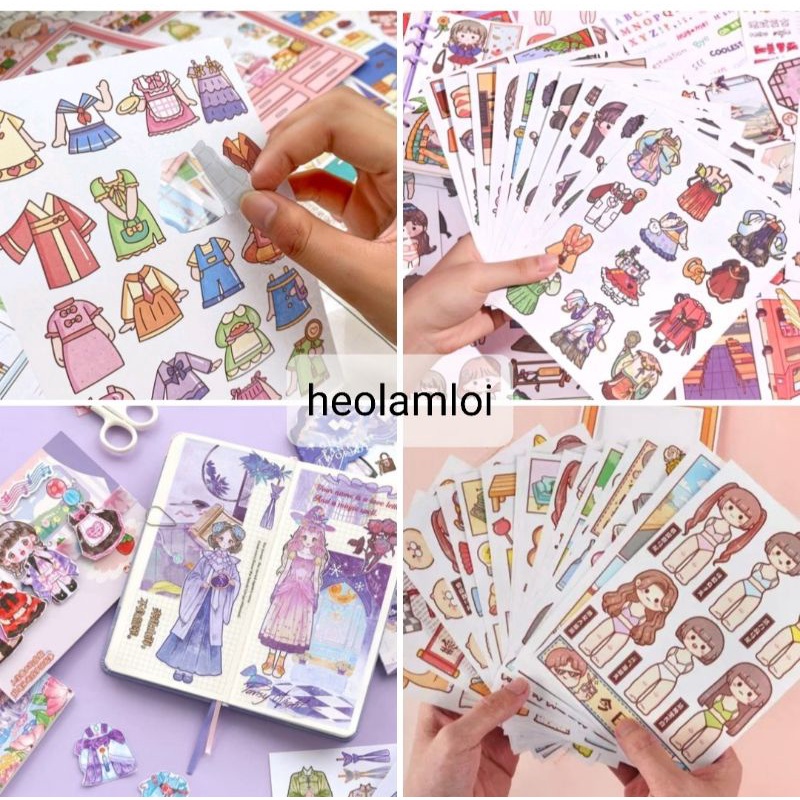 Bộ thiết kế sticker thời trang chibi cute, 24 trang size lớn 13cm, mã C-3428 (miếng dán trang trí sổ tay)