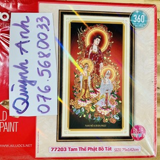 Tranh đính đá TAM THẾ PHẬT 75x142cm chưa đính 77203