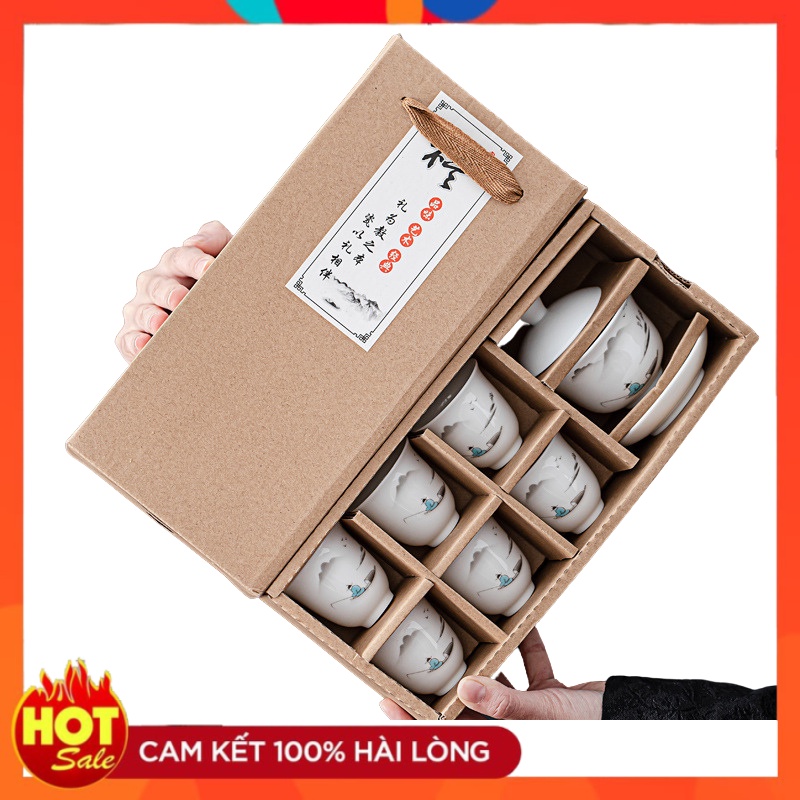 Bộ Chén Khải(Tiềm Trà) Sứ Cảnh Đức Trấn Thấu Quang