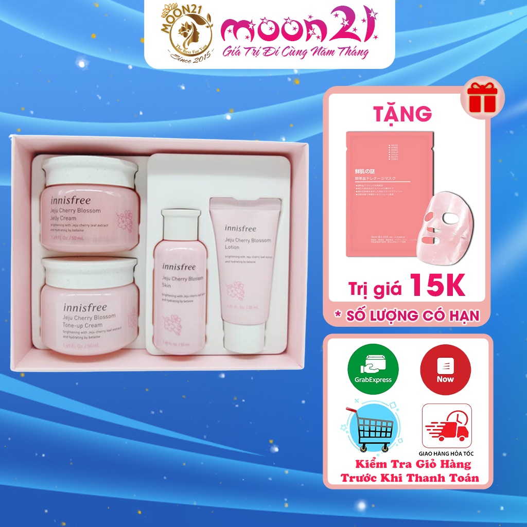 Bộ dưỡng ẩm trắng da anh đào Innisfree Jeju Cherry Blossom Cream Duo Set Auth Hàn Quốc