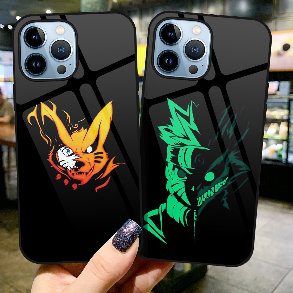 Ốp Điện Thoại Kính Cường Lực Dạ Quang In Hình Anime Naruto Cho iPhone 14 Pro 11 13 Pro Max 12 14 Plus