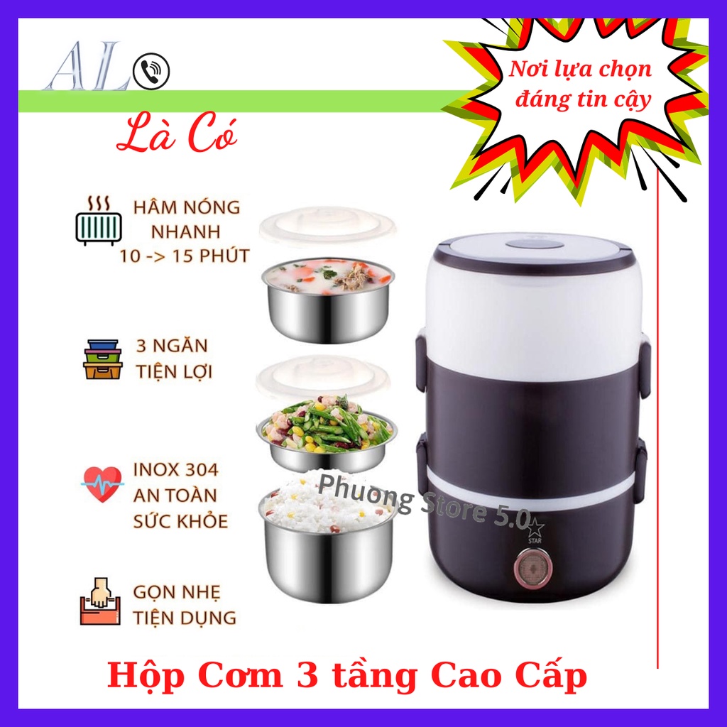 CẶP LỒNG Ủ CƠM 3 TẦNG INOX CẮM ĐIỆN - CẶP LỒNG GIỮ NHIỆT -CÓ THỂ ĐUN CHÍN MỘT SỐ THỨC ĂN