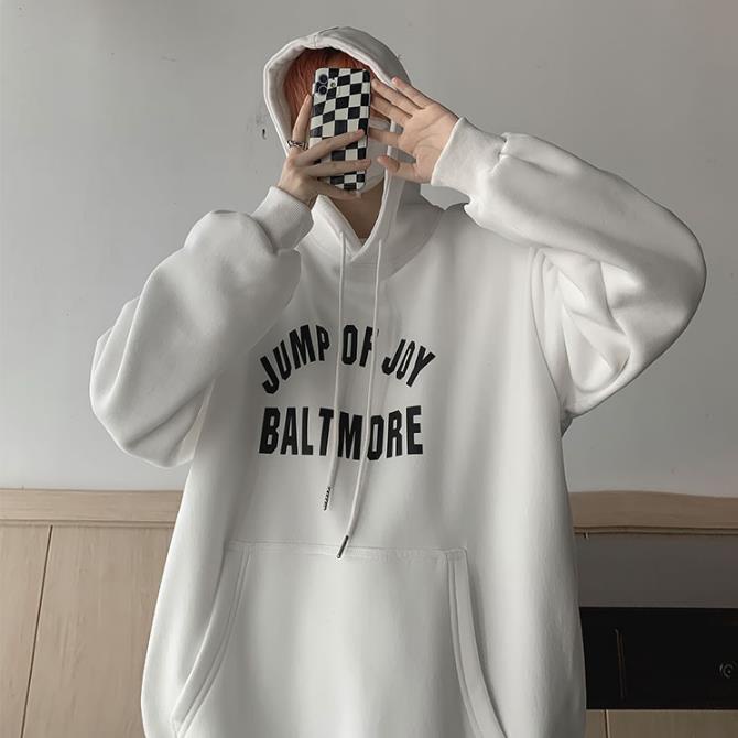 Áo Khoác Hoodie Vải Cotton Dày Dáng Rộng In Chữ Kaki Kiểu Mỹ Thời Trang Cho Cặp Đôi