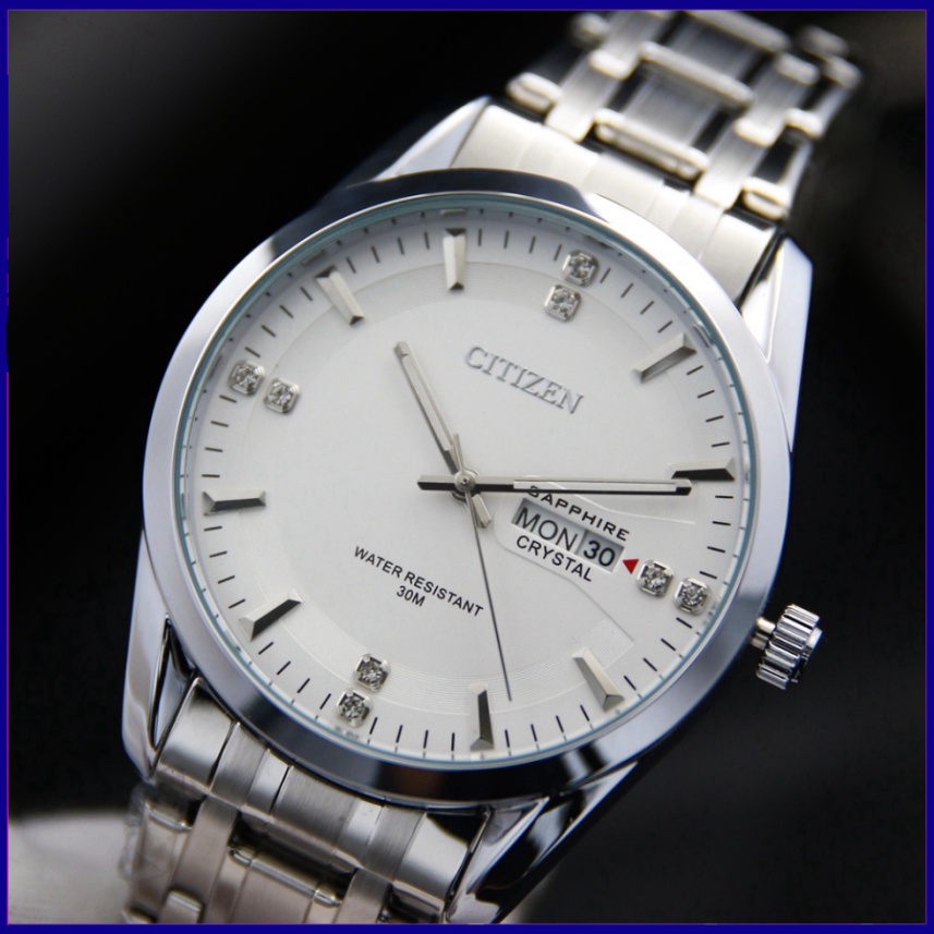 Đồng hồ nam dây da citizen , mặt kính Sapphire, dây thép không gỉ, đồng hồ nam cao cấp trẻ trung free sh
