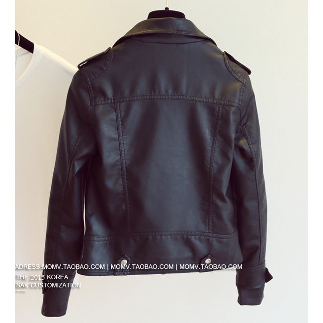 Áo khoác da PU dài tay cổ bẻ trẻ trung cá tính cho nữ kiểu dầy dạn Lanaoer