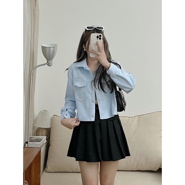 áo khoác da lộn kiểu sơ mi croptop
