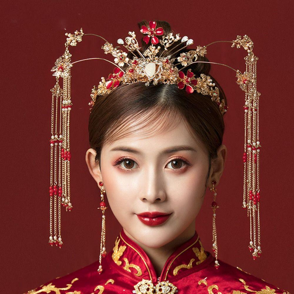 Cài Tóc Hình Vương Miện Phối Tua Rua Phong Cách Trung Hoa Cổ Điển