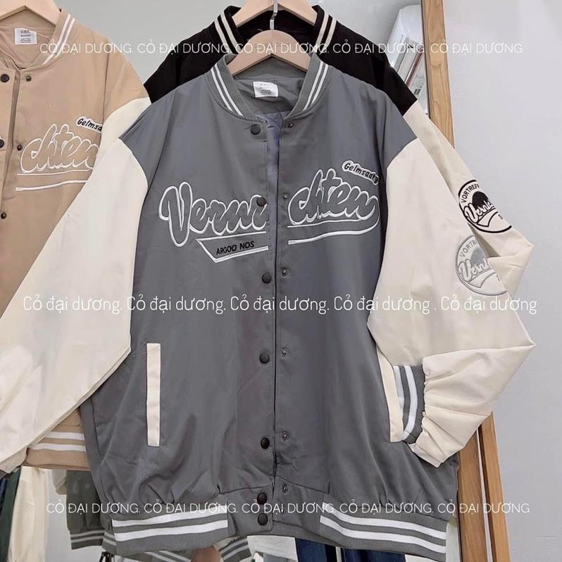 [NEW] Áo Khoác Bomber Màu Chữ Veru Form Rộng Unisex, Áo Khoác Hàn Quốc Phong Cách Thể Thao Đường Phố