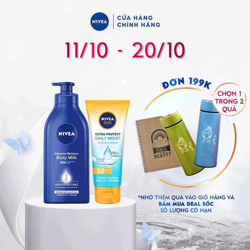 Bộ đôi chống nắng và dưỡng ẩm NIVEA 48H: Serum chống nắng toàn thân SPF50 PA+++ 180ml + Dưỡng thể dưỡng ẩm 600ml