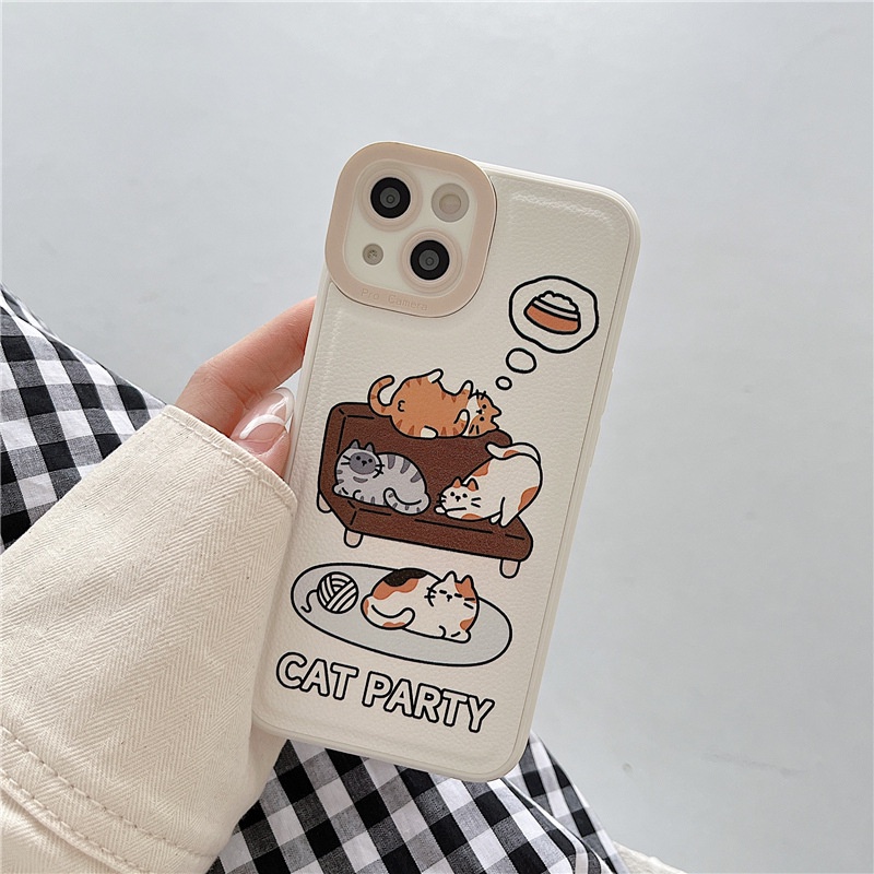 Ốp lưng iphone Ốp Điện Thoại Da Họa Tiết Mèo Xinh Xắn Dành Cho iphone7 / 7plus / 8 / 8plus / xs / 11 / 12 / 13 / pro / max / plus / promax Dinuo case