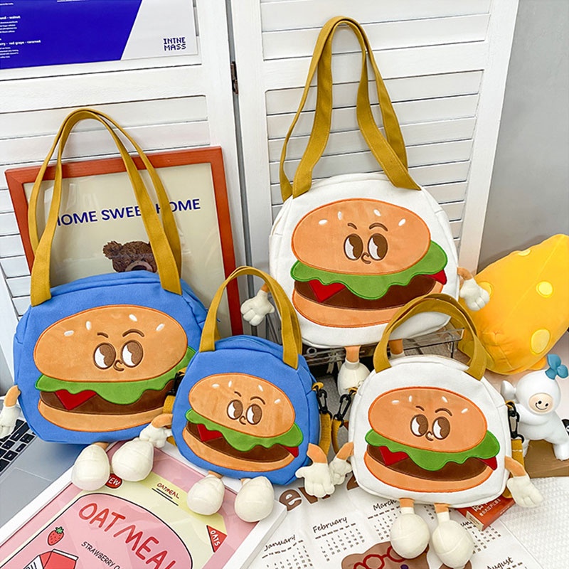 One Túi Xách Nữ Vải canvas In Hình hamburger Dễ Thương