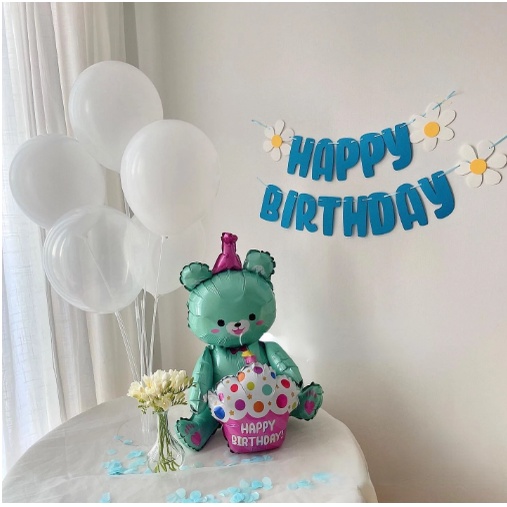 Bóng gấu + bánh cupcake happy birthday 3D trang trí sinh nhật, đồ chơi, quà tặng cho bé