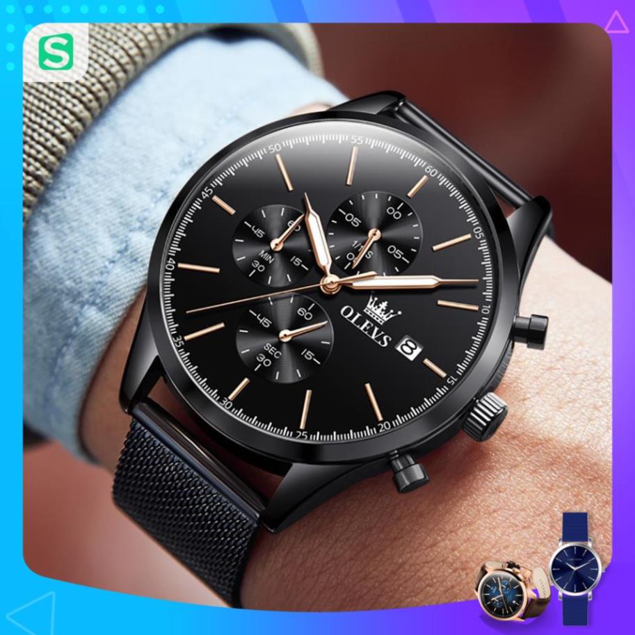 Đồng hồ nam chính hãng OLEVS 2881 Lịch dây đeo bằng thép không gỉ Có chức năng phát sáng chống thấm nước