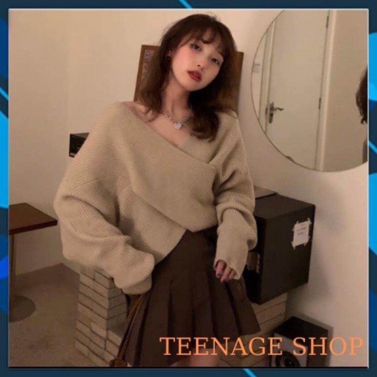 Áo len xoắn vạt chéo trễ vai sang chảnh chất len dày dặn Áo Sweater Trễ Vai