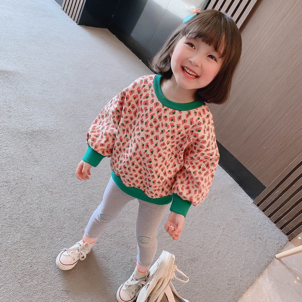 Áo Sweater Tay Dài In Họa Tiết Da Báo Phong Cách Phương Tây Thời Trang Xuân Thu Cho Bé Gái