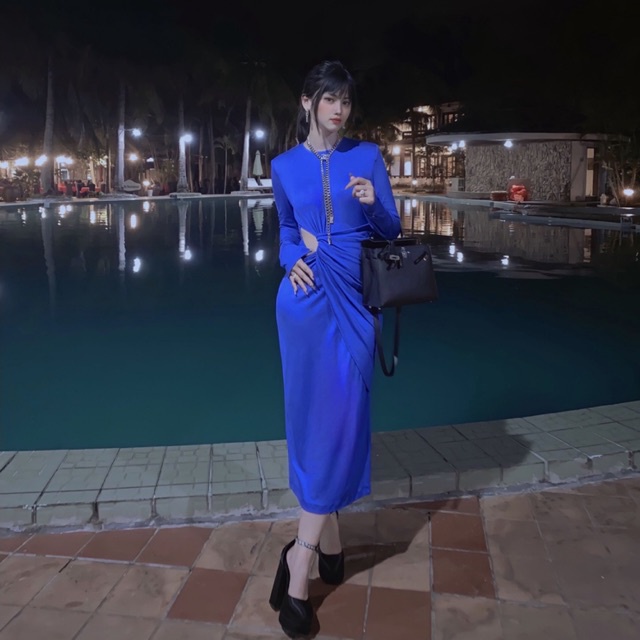 Váy Rib Xanh Khoét Eo Ocean Blue Eclipse Clothing