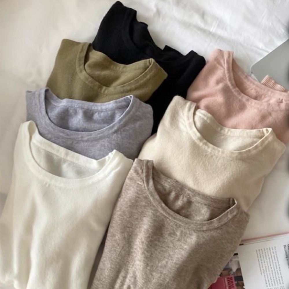 Áo Sweater Mỏng Tay Dài Cổ Tròn Màu Sắc Đơn Giản