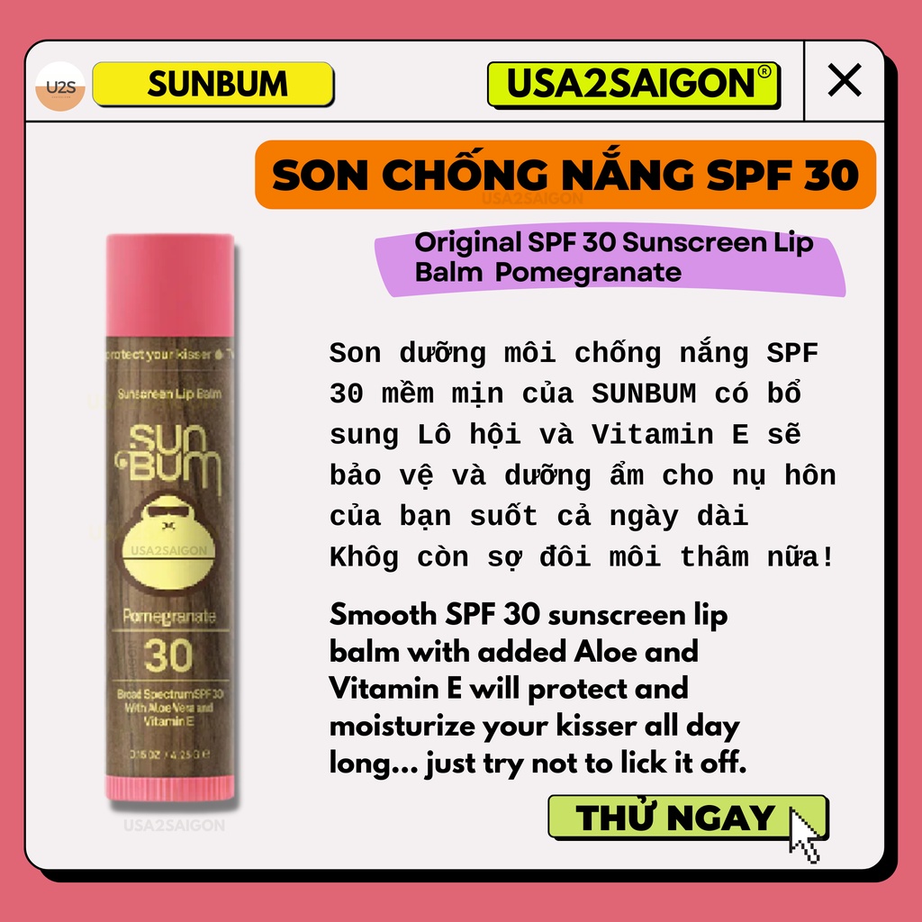 Son chống nắng SUNBUM SPF 30 Sunscreen Lip balm Pomegranate