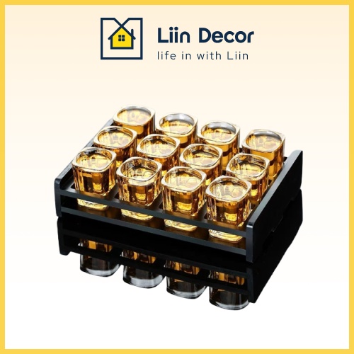 Set 12 cốc rượu kèm khay, Set cốc rượu thuỷ tinh
