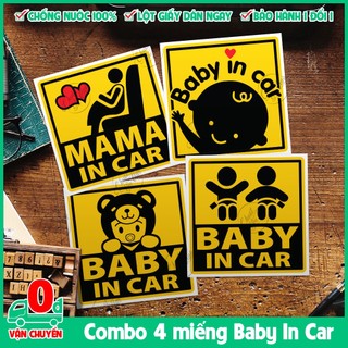 Combo 4 mẫu logo sticker 10cm x 10cm Baby In Car cho ô tô