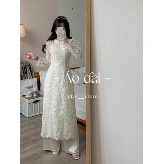 Áo dài hoa ren cut out hở vai 205 (ảnh thật kèm video)