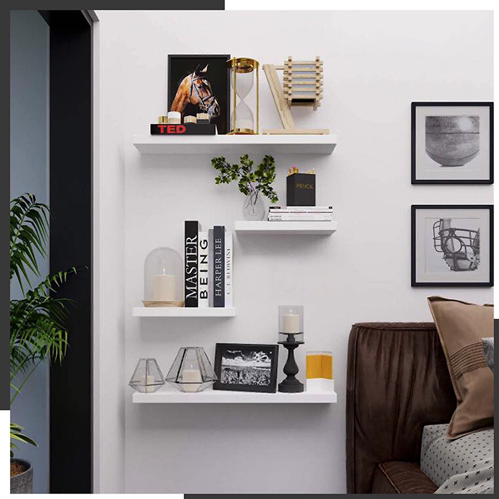 Kệ Gỗ Treo Tường Trang Trí Decor Phòng Khách Dạng Thanh Ngang Sâu 20cm- Tặng Kèm Phụ Kiện