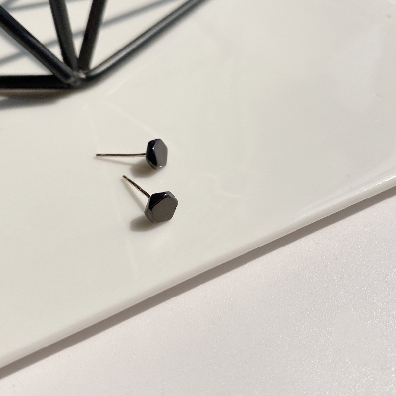 Bông Tai Bạc 925 Hình Ghim Cài Nhỏ Đơn Giản Màu Đen Thời Trang Cho Nữ