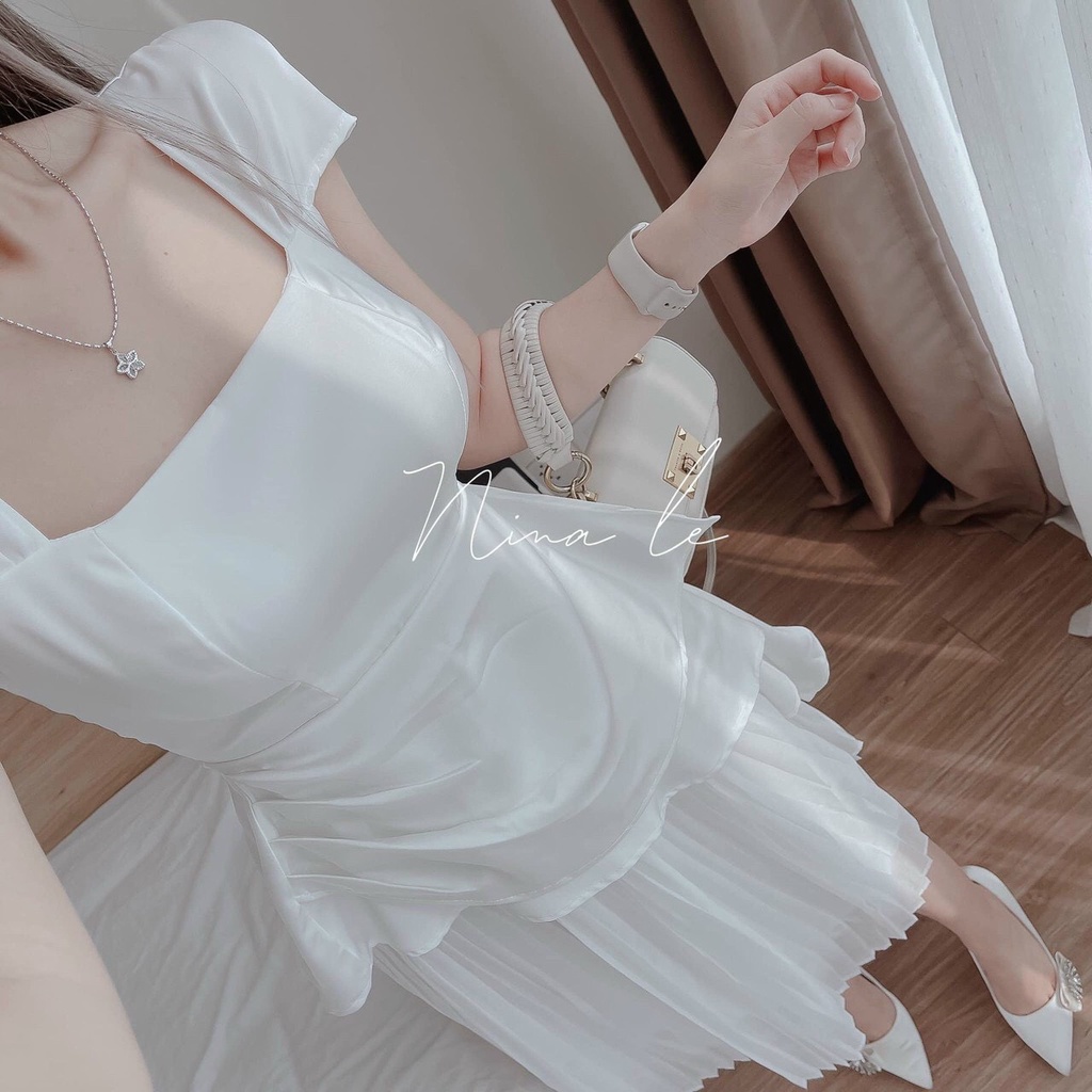 Sét Đồ Bộ Nữ Áo Bèo Vải Đũi Lụa  Kèm Chân Váy Voan Dập Ly  Thời Trang Kiểu Cách Đi Chơi