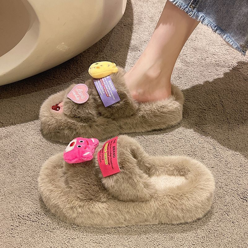 Dép đi trong nhà mùa đông Dép lông dép bông Đi Trong Nhà Đế Dày Đính Quả Dâu Tây / Gấu Dễ Thương Thời Trang Thu Đông 2022 Cho Bạn Gái