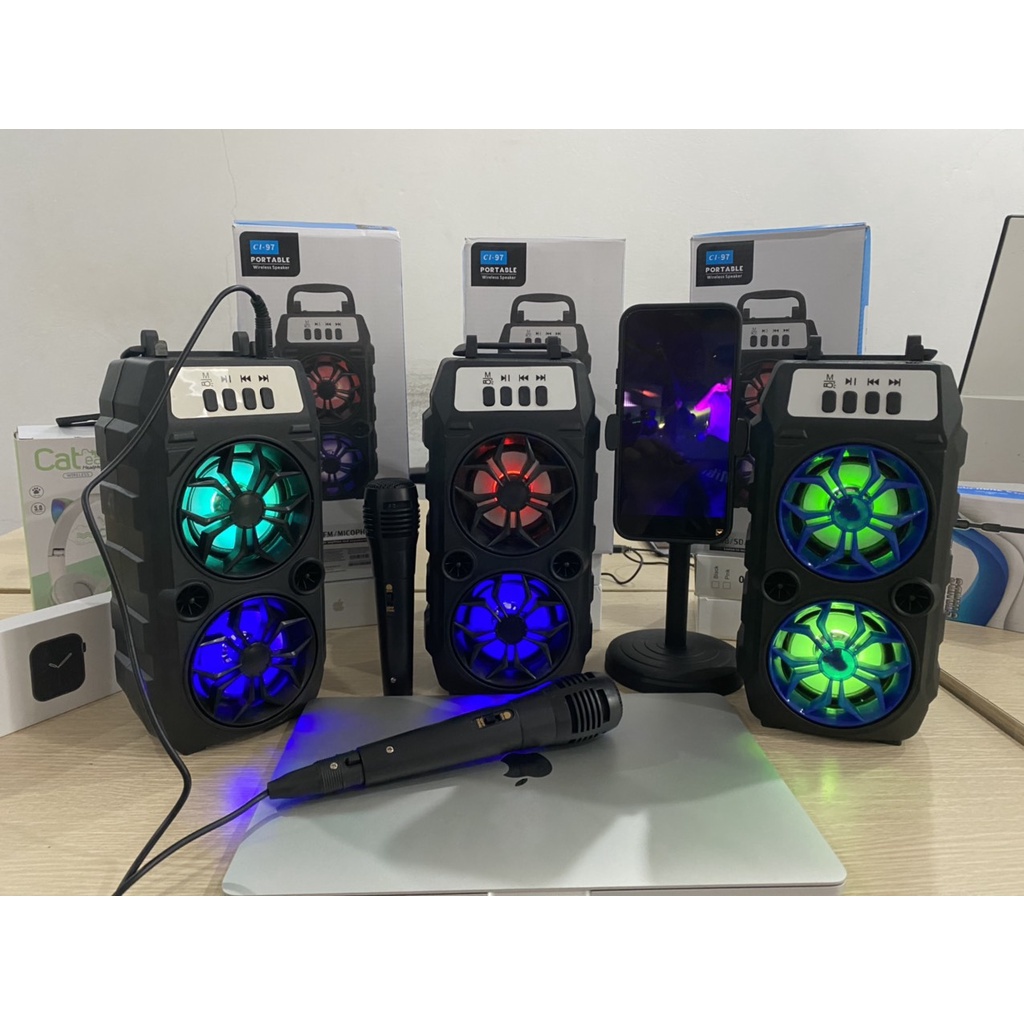 Loa Bluetooth Cl97 Hát Karaoke Tặng Kèm Mic Nghe Nhạc Cực Đã Âm Bass Cực Mạnh Loa Bluetooth Mini Hát Hay