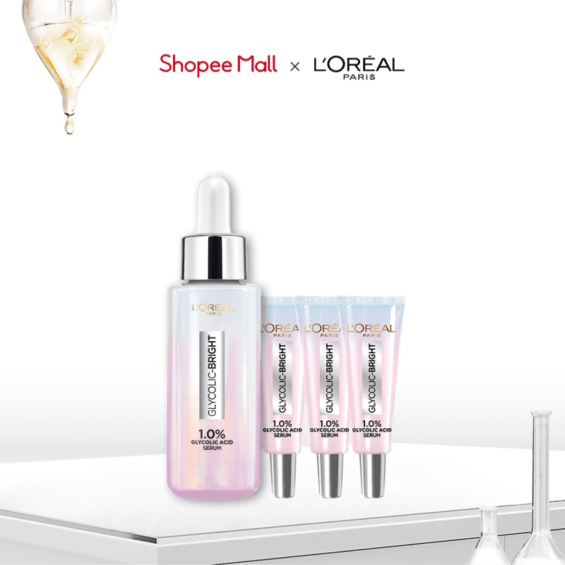 Bộ serum dưỡng sáng mờ thâm nám & 3 mini Glycolic Bright AHA L'Oreal Paris