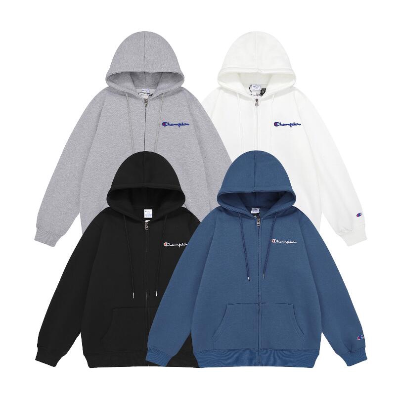 ❤ ❀  Champ-i-o-------Áo Khoác Hoodie Tay Dài Vải Cotton Phối Nhung Khóa Kéo Thêu Logo Thời Trang Cho Nam Và Nữ