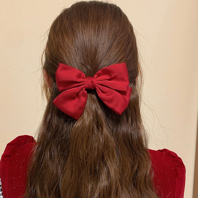 Kẹp Tóc Hình Nơ Lớn Màu Đỏ Phong Cách Retro Cho Nữ