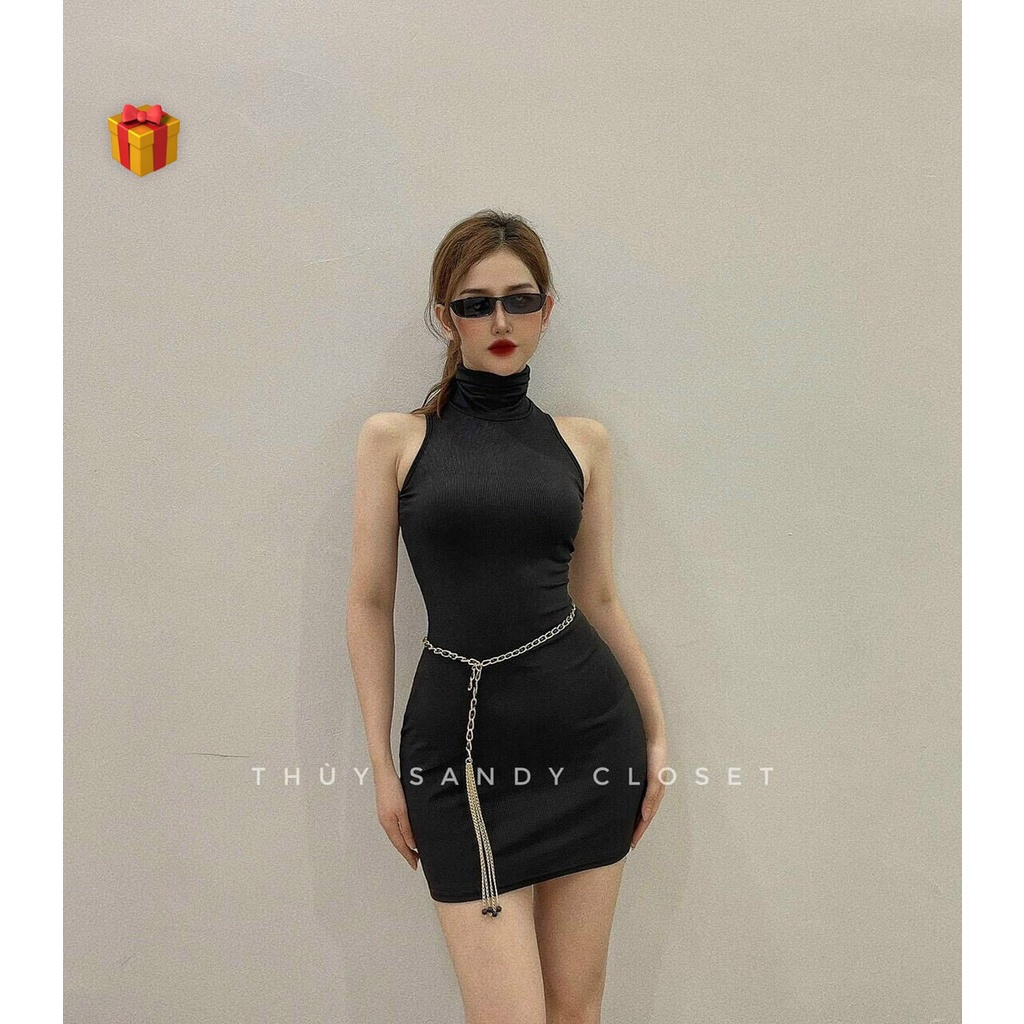 đầm cổ cao sát nách dáng ngắn tôn dáng