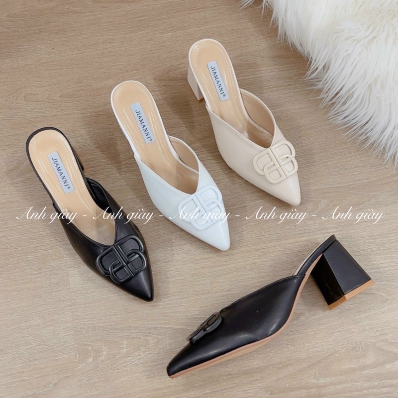DL02 - Dép sục nữ mũi nhọn da lì gót vuông 6p khoá BB chất liệu da mềm gót trụ chắc chắn phù hợp đi làm, đi chơi