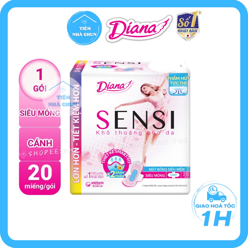 GÓI LỚN 20 MIẾNG Băng Vệ Sinh Diana Sensi Trắng Siêu Mỏng Cánh 23CM - Mặt Bông Siêu Mềm - SIÊU TIẾT KIỆM - NHI.TNL