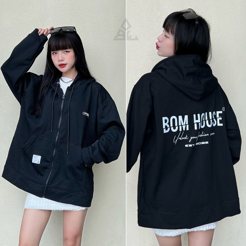 Áo Hoodie Zip Local Brand Bom House Basic Nhiều Màu Unisex Ulzzang